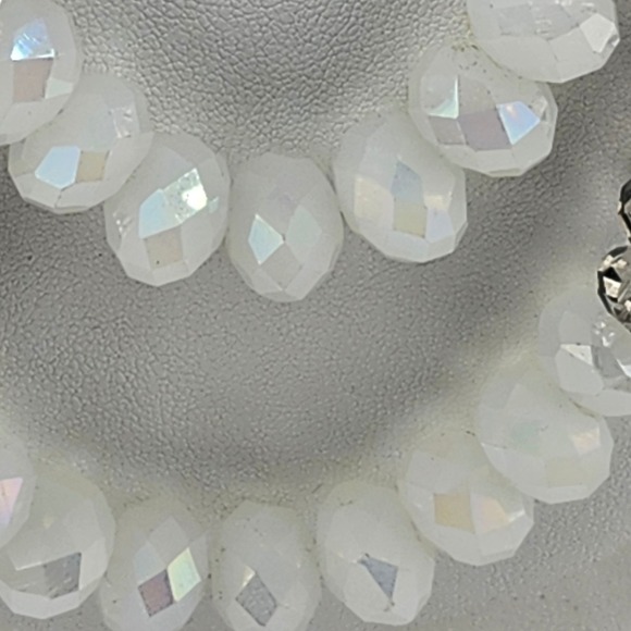 Ali Khan Double Strand Faceted Crystal Beads Necklace White Gray Sparkle - Picture 3 of 6